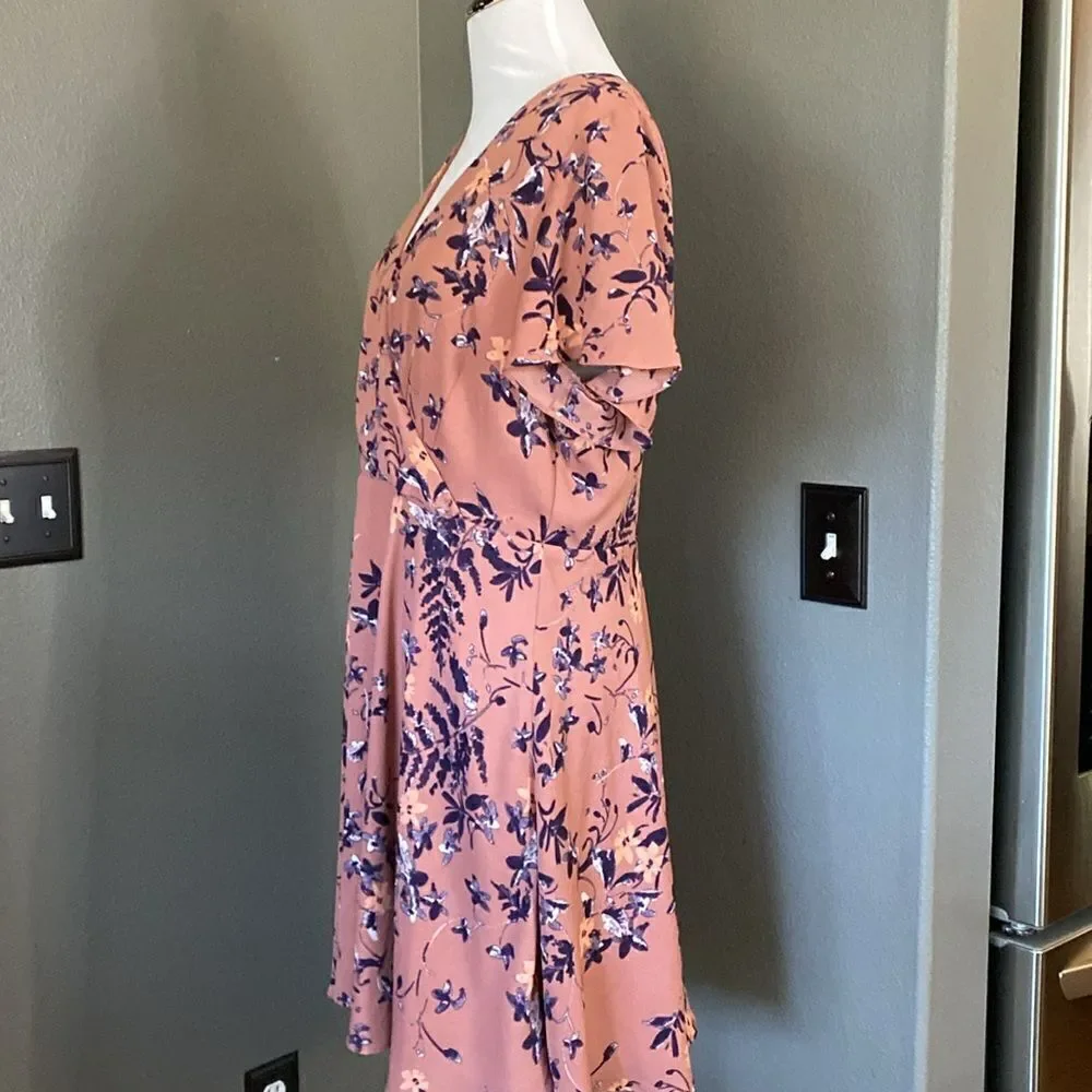 Express Shirt Sleeve Mini Dress faux Wrap front Mauve and Purple